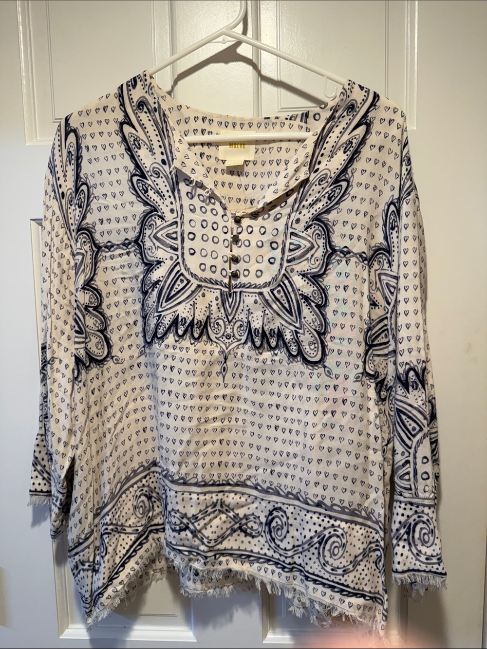 Maeve Cream Tunic with Navy Folk Print